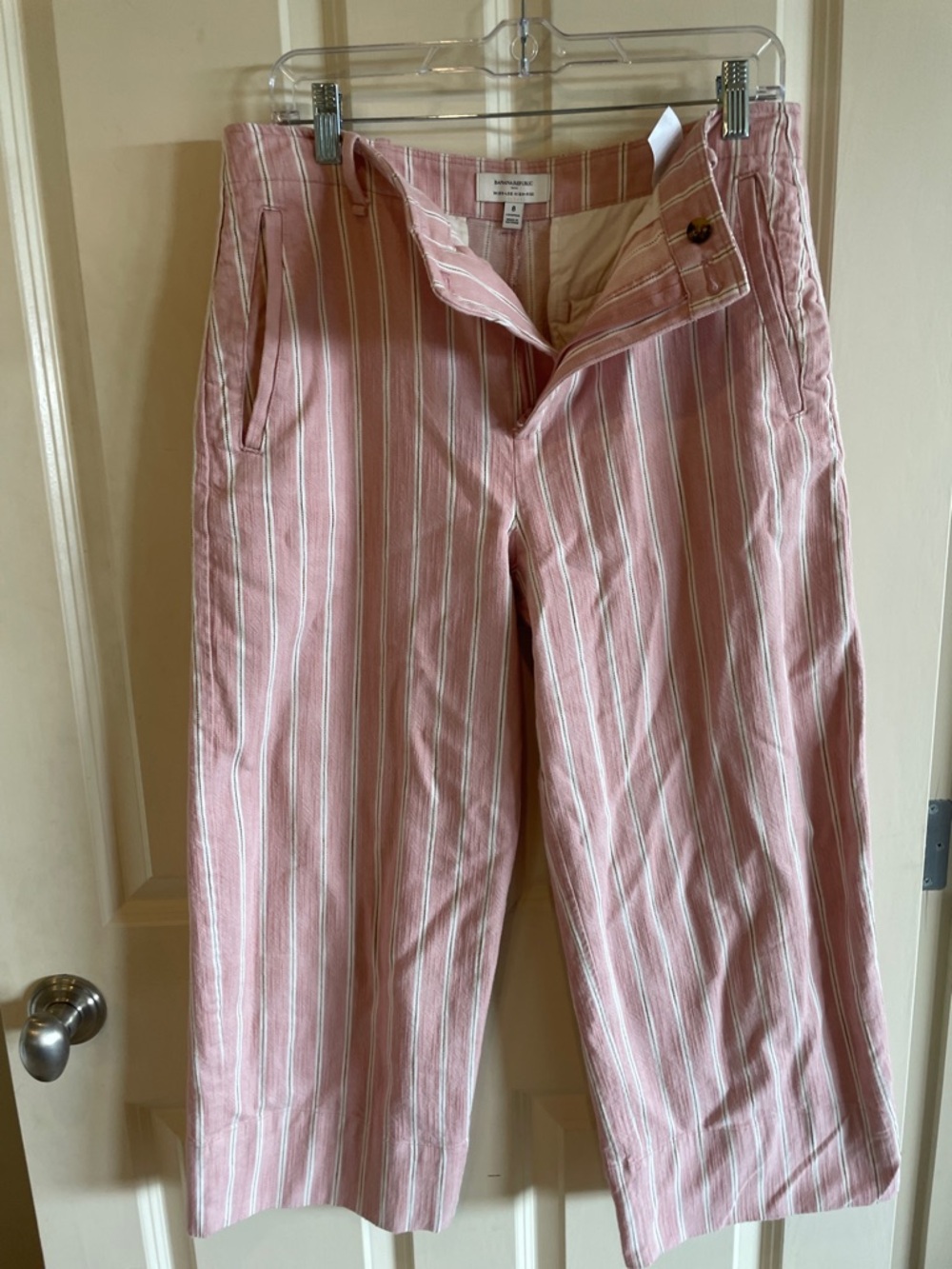 Banana Republic Blush and White Striped Cropped Wide-Leg Pants